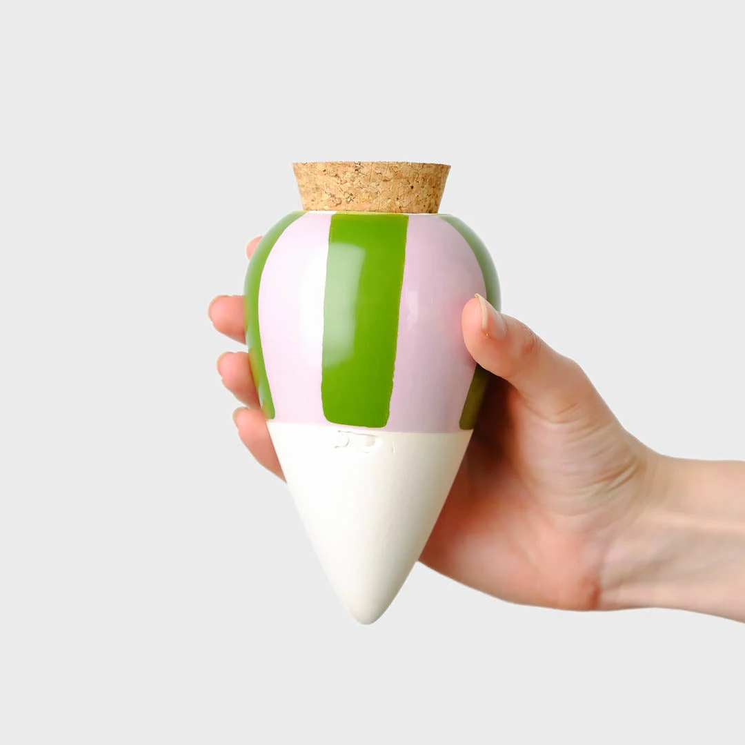 Olla - Green and lilac striped