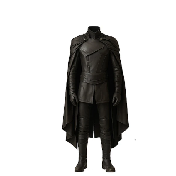 Dark Vanguard – Medieval Warrior Costume Set - Black Leather Cloak with Vest for Halloween - LARP Cosplay & Event Suit