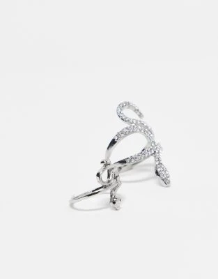 Reclaimed Vintage - Lot de bagues serpent à strass - Argenté