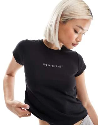 French Connection - FCUK - T-shirt court avec slogan Live Laugh - Noir