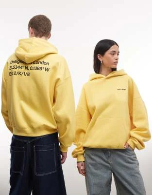 Collusion Unisex - Sweat à capuche oversize coupe carrée avec logo au dos - Jaune