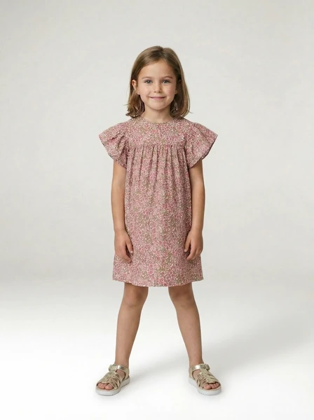 Robe fille en gaze de coton imprimée rose pâle - Vertbaudet