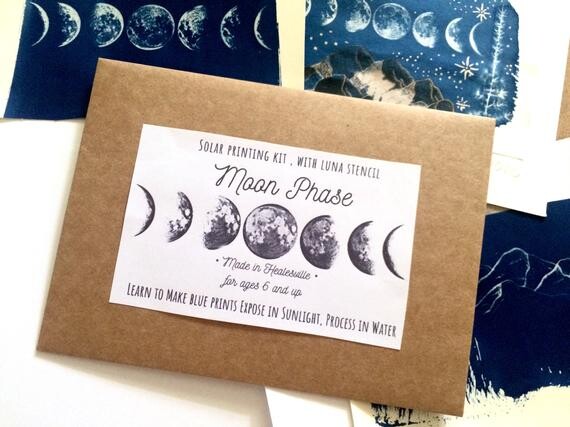 DIY moon phase printing kit , photo paper kit , blueprinting kit, craft kit , iso art kit ,