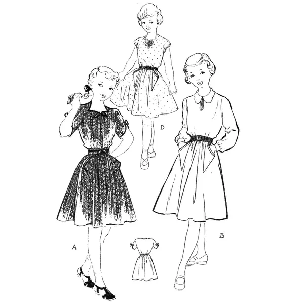Modèle des années 1940, robe pour enfant, décolletés divers, manches - Poitrine 24" (61cm)