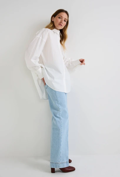 Chemise manches longues unie en coton