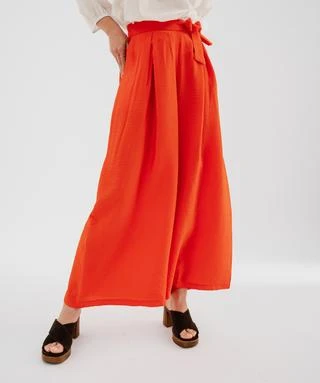 Pantalon ample en viscose texturée et fluide femme
