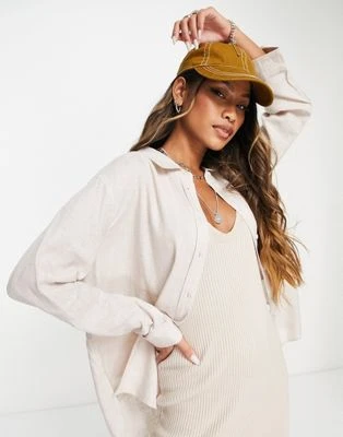 Only - Chemise d'ensemble oversize en lin - Beige  | ASOS