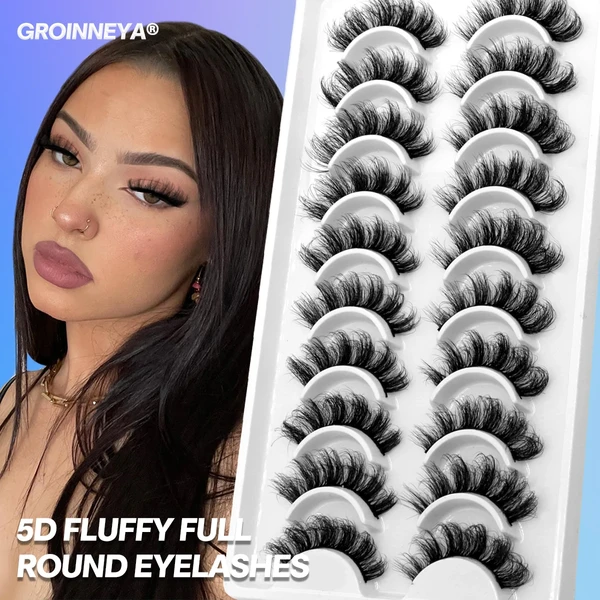 Groinneya 5 / 10 double 3D Mink cils imitation Mink cils moelleux cils épais doux maquillage dramatique faux cils