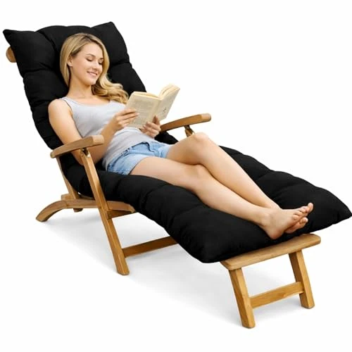 Bananair - Coussin Bain de Soleil Chaise Longue - Épais, Ultra Confortable, Design Matelassé - Fabriqué en France - Matelas Transat avec Scratchs, Facile à Installer (185x60x15 cm, Noir)