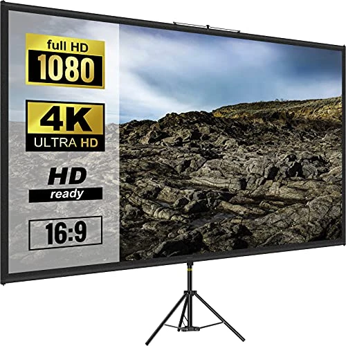 VEVOR Écran de Toile de Projection avec Trépied 70 Pouces 4K HD 16:9 Hauteur Réglable 160 x 95 cm Infroissable Vidéoprojecteur Cinéma Domicile Extérieur