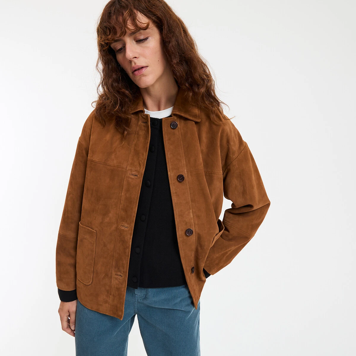 Veste en cuir de chèvre, fermeture boutonnée