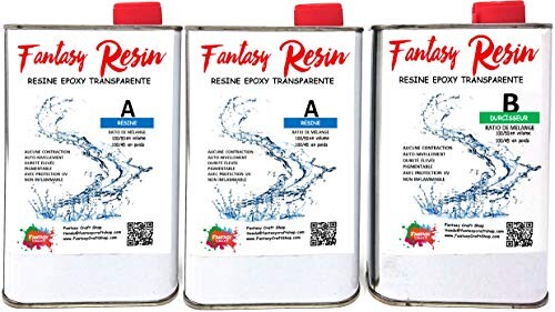 Fantasy Craft 2,25 Kg Résine époxy Super Transparent Effet Eau, pour créations Transparentes, résine pour Bijoux, moules, Inclusion ou coulée...