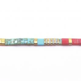 Chaine de Cheville Perles Miyuki Rouge et Bleu Turquoise Acier Or