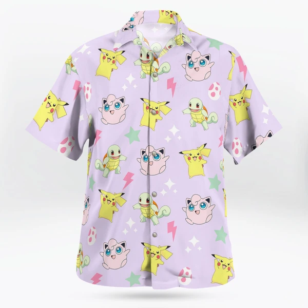 Cute Pokemon Button-Up Hawaiian Shirt – Mini Print Design - Tropi Hawaiian Shirts