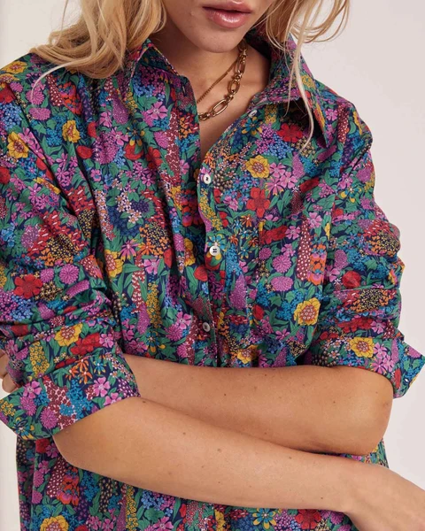 Chemise Hector en tissu Liberty violet, rose et jaune