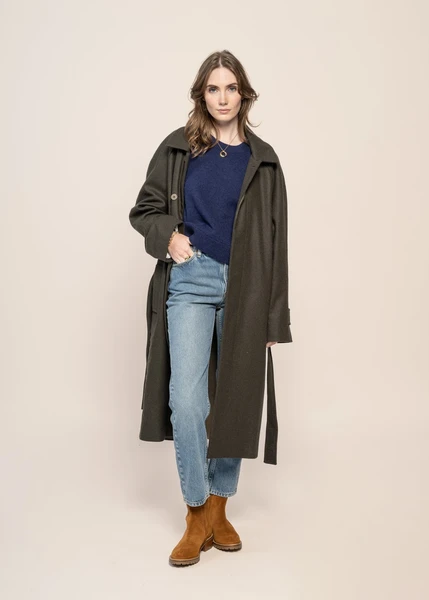 Manteau long en laine et cachemire recyclé | kaki "verlaine - khaki" Noyoco