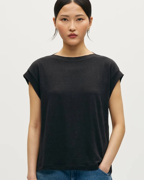 T-SHIRT EN LIN COL BATEAU