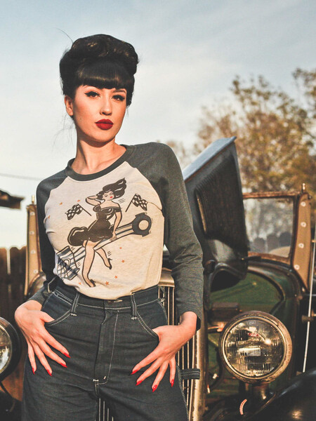 Joy ride Raglan T-shirt in Heather White/Indigo Unisex body