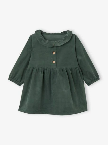 Robe à collerette en velours milleraies bébé vert sapin - Vertbaudet
