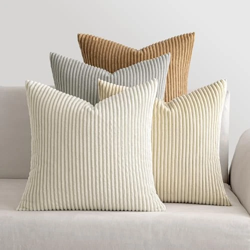 MIULEE Housses de Coussin en Velours Côtelé Carrées Décoratives Douces pour Le Douce en Velours Rayé Lot de 4 pour la Décoration Intérieure Canapé Chambre à Coucher 40x40cm Série Taupe