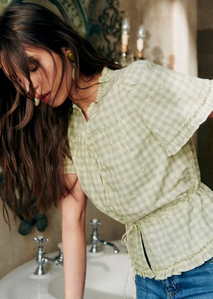 Chemise Shenali - Vichy brodé soleil - Coton Biologique - Sézane