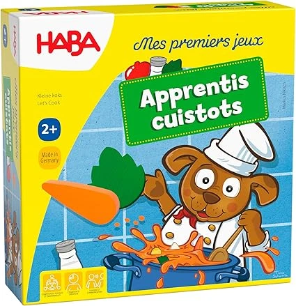 HABA - Mes Premiers Jeux - Apprentis Cuistots - Jeu de société Enfant - Jeu de mémoire - Apprendre la Cuisine et Les ingrédients - Pièce en Bois - 3 Jeux en 1-2 Ans + - 306350