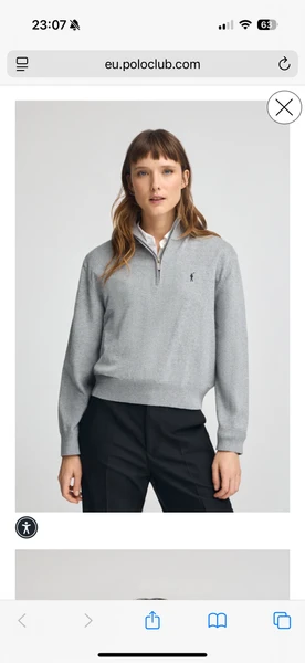 Pull gris chiné en laine mélangée à fermeture éclair partielle et brod