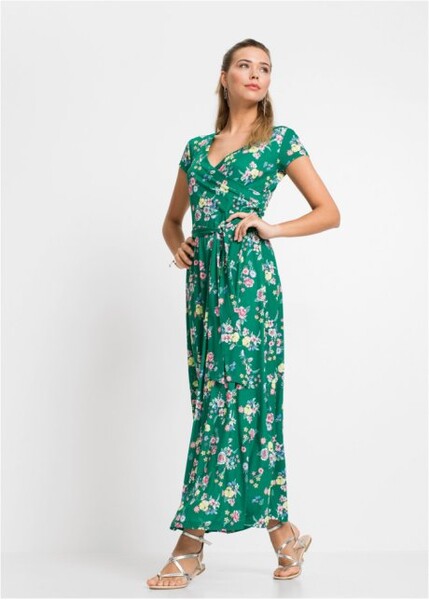 Robe longue style portefeuille vert menthe à fleur