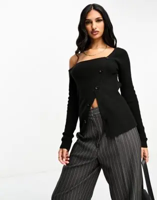 ASOS DESIGN - Pull asymétrique boutonné - Noir