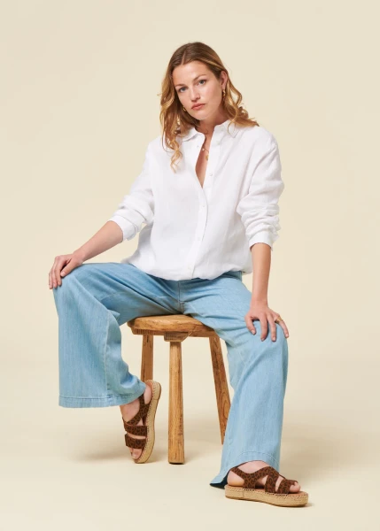 Chemise en lin biologique | blanc "loose linen long sleeved shirt bright white" Knowledge Cotton Apparel