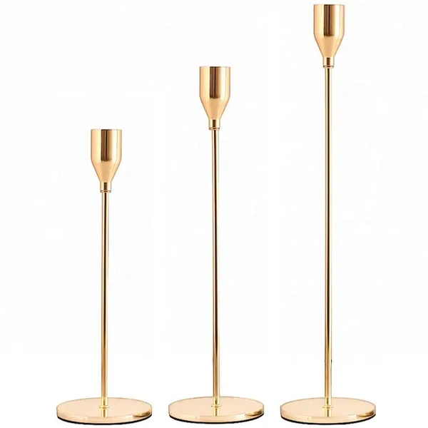 Bougeoirs dorés en métal de style chinois, décoration de mariage simple, décor de salon de fête de bar, décor à la maison, ci-après, ensemble de 3 pièces - AliExpress