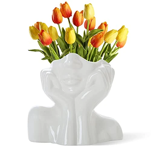 CEMABT Vase à Fleurs, décoration de Bureau, en céramique, Forme féminine, idéal pour étagère, décoration de Table Moderne, Petit Joli Vase pour bibliothèque (Style C)