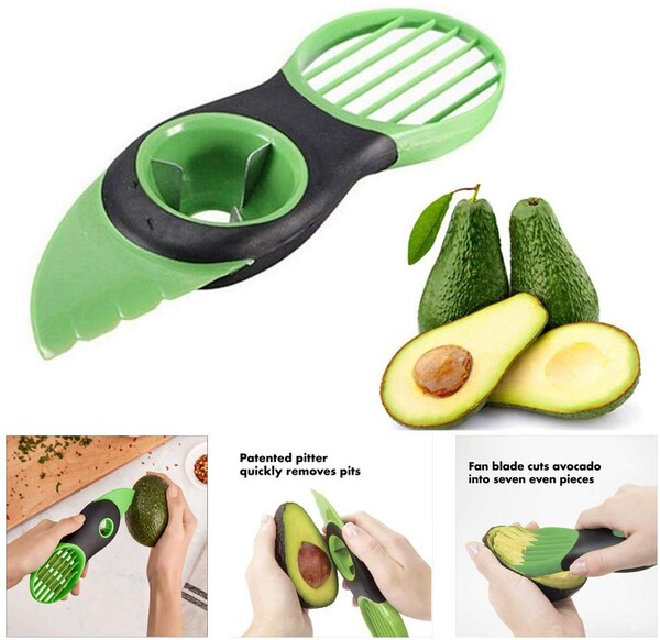 NUONA Coupe Avocat, Verts Protection de l'environnement TPR + PP Trancheuse D'Avocat 3 en 1 Coupe Fruits | Coupe de Cuisine | Éplucheurs à Fruits pour Enlever Noyau-Decoupe Multifonctions
