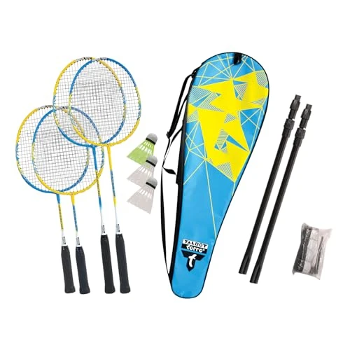 Talbot Torro Set de Badminton Family, Ensemble Complet, 2 Raquettes Junior 53 cm, 2 Raquettes Standard, 3 Volants, Filet Réglable en Hauteur, dans Un Sac