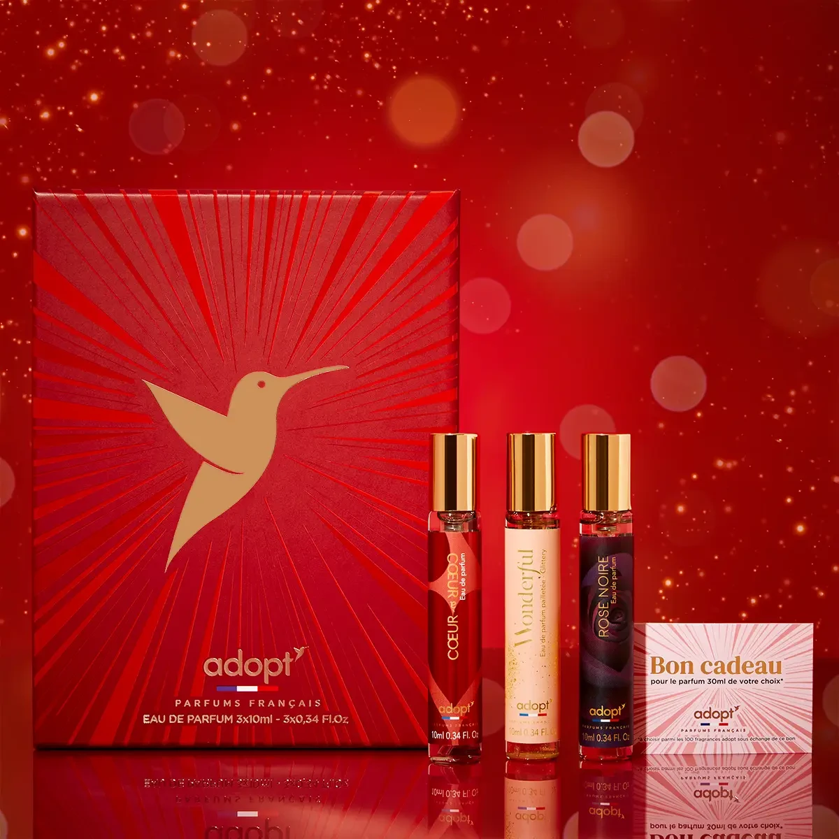 Coffret découverte  - Coffret 3 eaux de parfum Coeur à coeur 10 ml + Wonderful 10 ml + Rose Noire 10 ml+ bon cadeau