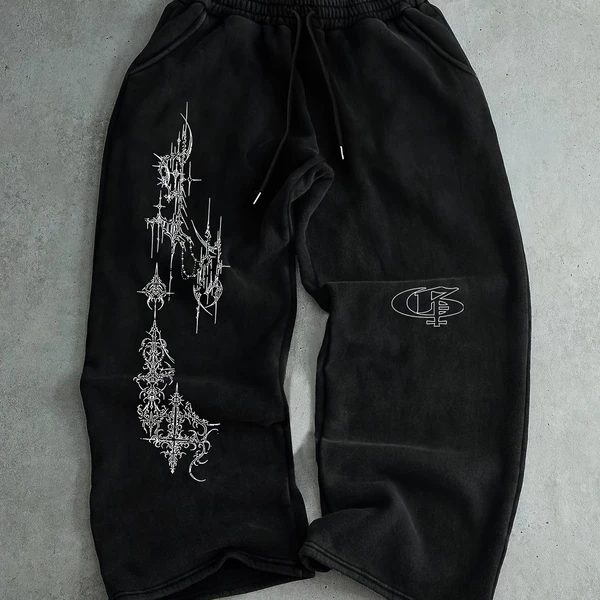 Pantalon de survêtement à cordon style streetwear tendance avec motif croisé, mode décontractée, coupe confortable pour un usage quotidien, vêtement polyvalent pour toutes les occasions