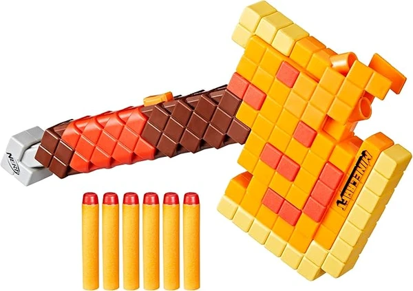 Nerf Minecraft Firebrand, Hache Lance-fléchette, Marron, Orange et Jaune, Enfants 8+