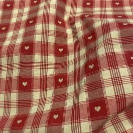 Tissu tissé teint cœur tartan rouge grande largeur rouge