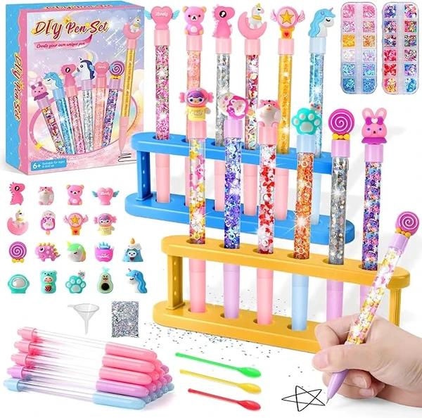 Charmofun kit de Fabrication de Stylos pour Enfants, 18 DIY Stylos Personnalisés, Kit de Creation Stylo avec Accessoires, Activité Manuelle Enfants pour Fête Scolaire, Kit Loisir Creatif Fille Garcon
