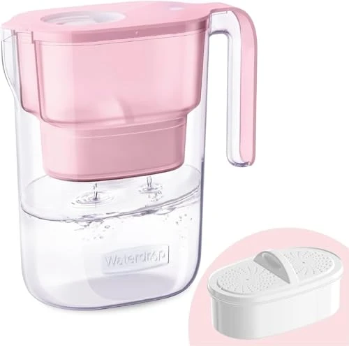 Waterdrop Elfin Carafe Filtrante d'eau avec 1×90 Jours Filtre, 2.5L, Réduit le Fluorure, le Chlore et Plus, NSF Certifiée, sans BPA, Rose (Filtre Remplaçable: WD-PF-01A Plus)