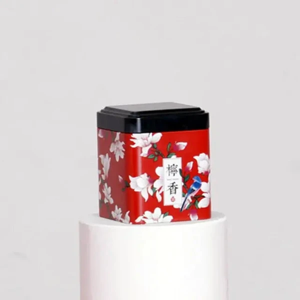 Boite à Thé Métal Rouge et Fleurs Blanches