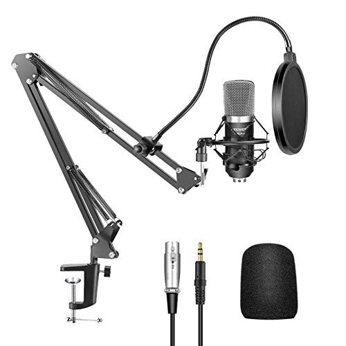 Microphone à Condensateur Professionnel Enregistrement Studio &amp; NW-35 Support de Microphone à Bras de Ciseaux Réglable avec Shock Mount et Kit de Pince de Fixation