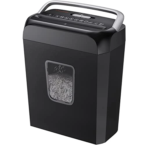 Bonsaii Broyeur Papier, détruit 6 Feuilles à la Fois, Peut déchiqueter Les Cartes de crédit et Les Trombones, destructeur de Documents Papier avec Une Corbeille de 13 litres