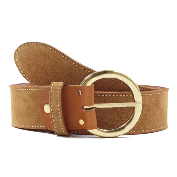 Ceinture bohème cuir daim camel - taille 85