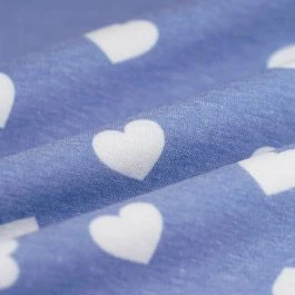 Tissu molleton gros Coeur bleu écru