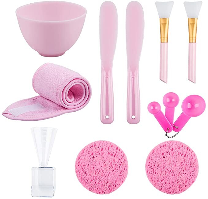 12-en-1 ensemble de bol de mélange facemask, kit d'outils de masque facial bricolage en silicone YuCool avec bol pour masque facial, brosse en silicone, spatule,bandeau de maquillage-rose: Amazon.fr: Beauté et Parfum