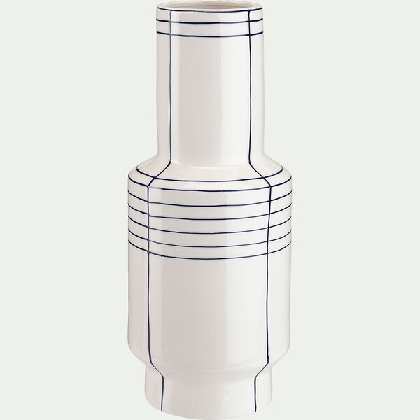 Vase en céramique à rayures - blanc D14xH35cm
