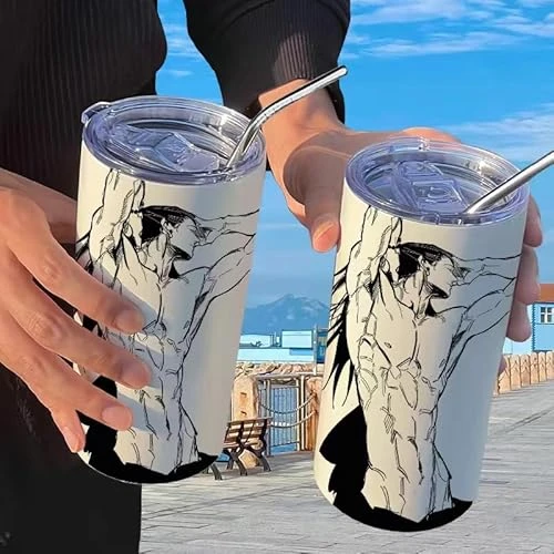 Xinchangda Mug Anime Gojo Satoru 480 ml Geto Suguru en acier inoxydable avec paille Tasse à café pour l'école, le bureau, les voyages, le sport