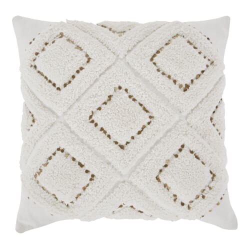Coussin en coton écru avec losanges tuftés et sequins dorés 45x45 | Maisons du Monde