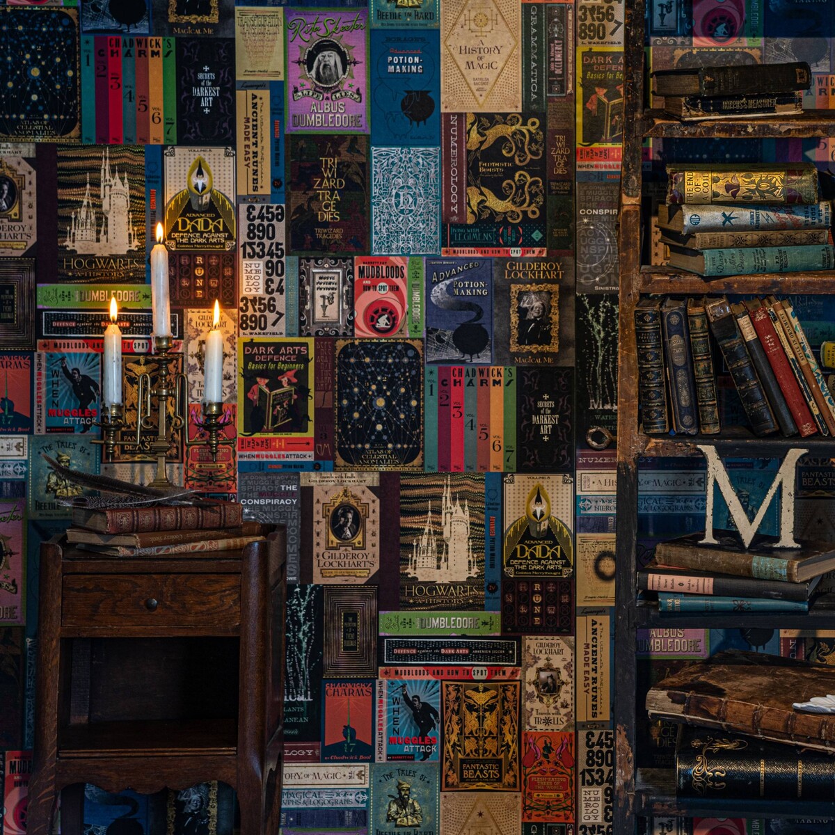 Hogwarts Library Book Covers Wallpaper -Wallpaper/Mural - MinaLima